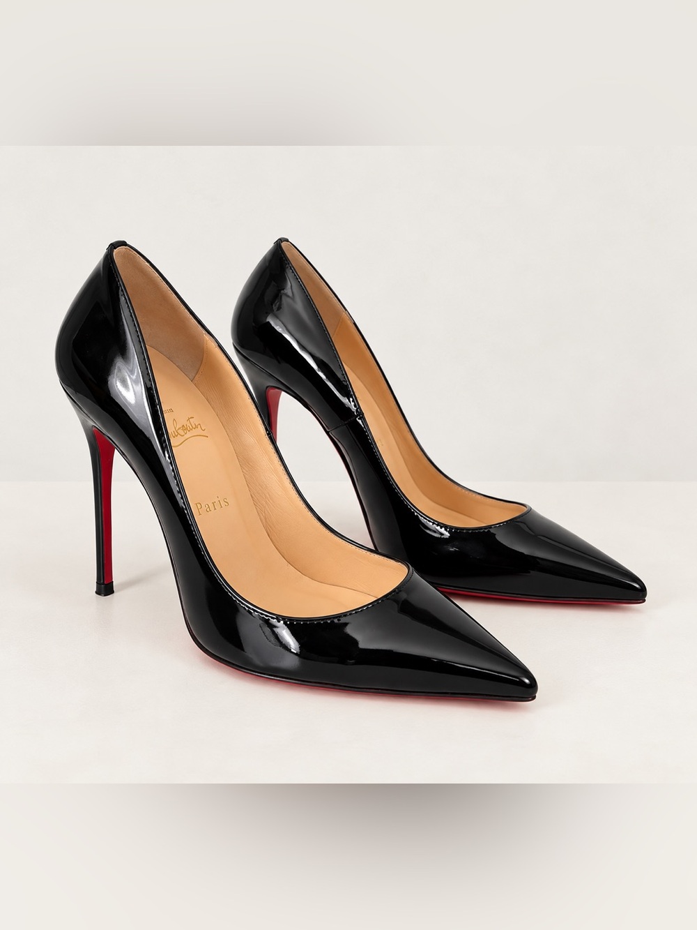 Christian Louboutin Black Patent Red Sole Pointed-Toe Stilettos So Kate